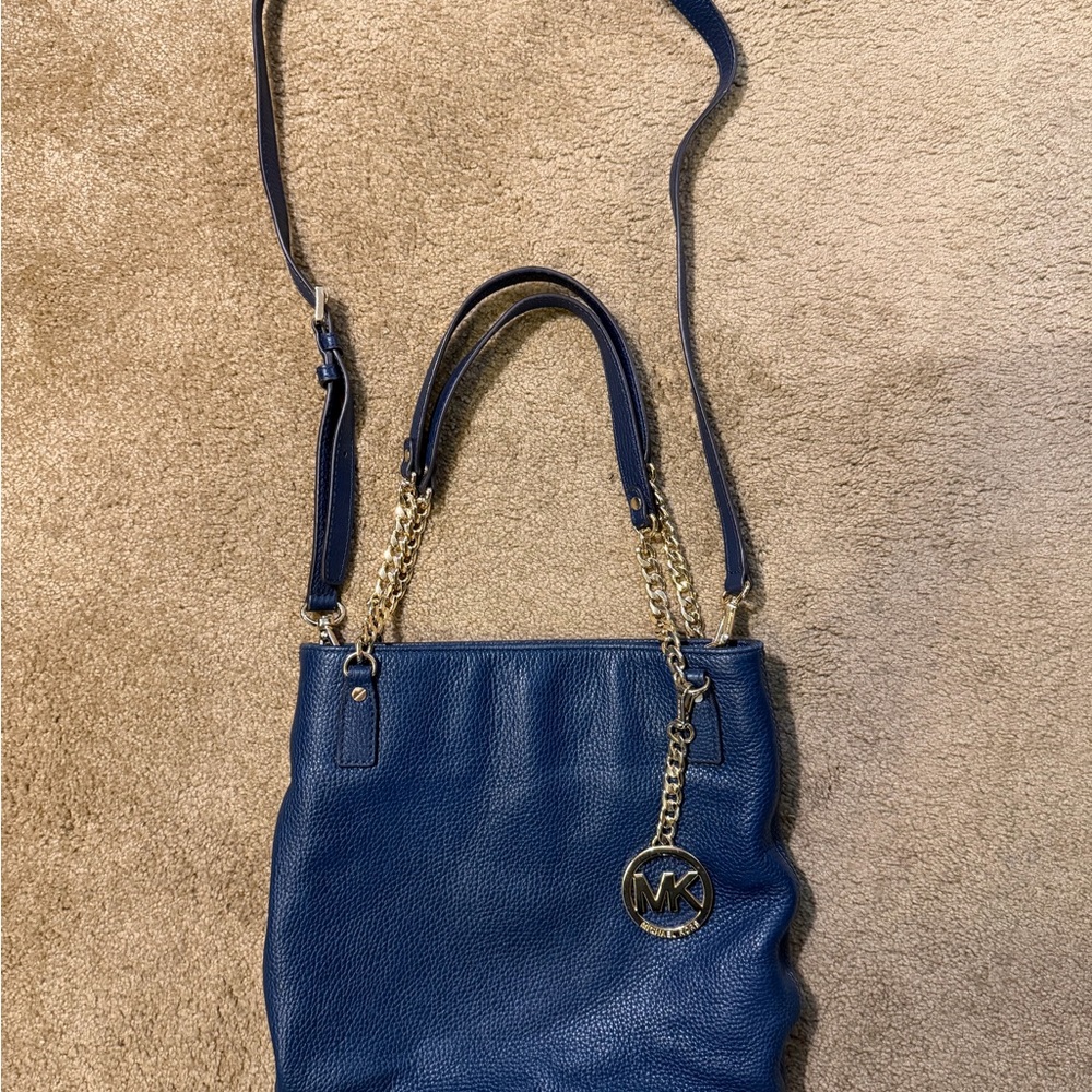 Michael Kors Blue Pebble Leather Hobo Style Bag - Picture 2 of 8